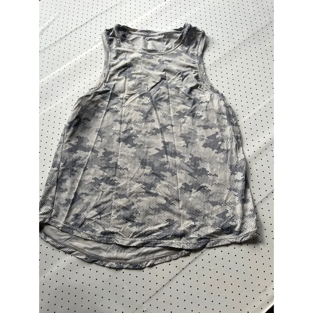 Womens Athletic Tank Top Gray Ivory Abstract Camo Print Racerback Workout Yoga